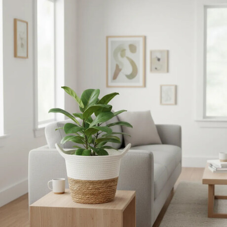 Cesto Canasto Fibra Natural y Algodón c/ Asa Paramount Ø30Cm Blanco