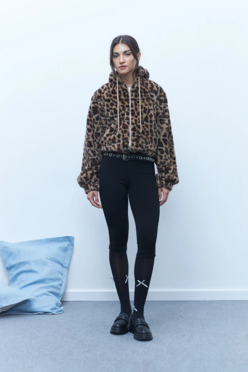 Chaqueta capucha teddy animal print