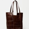 Shopper The Icon en cuero grabado big croco Marron
