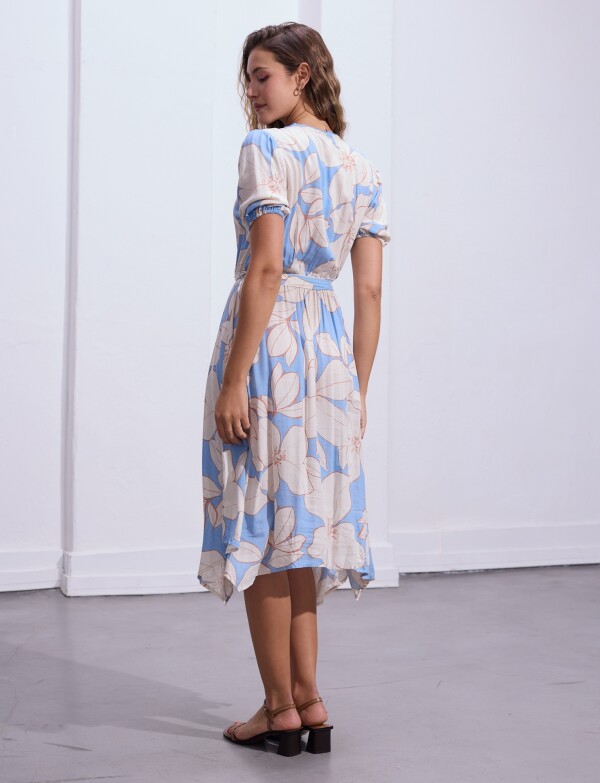 Vestido Printed Det Lazo MULTI/CELESTE