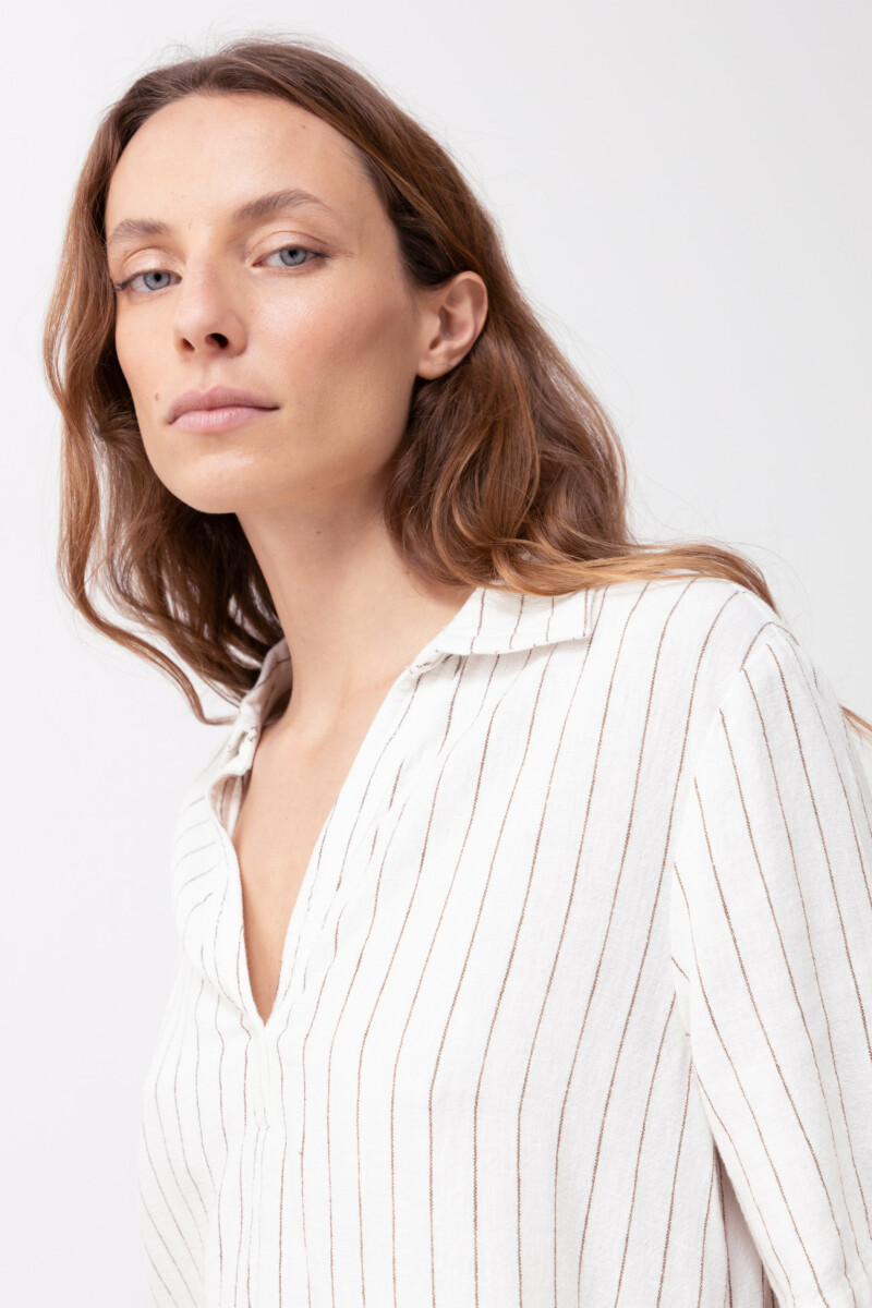 Blusa de lino rayada blanco