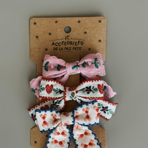 Broches Pack Moñas Con Pinza X 3 Estampadas