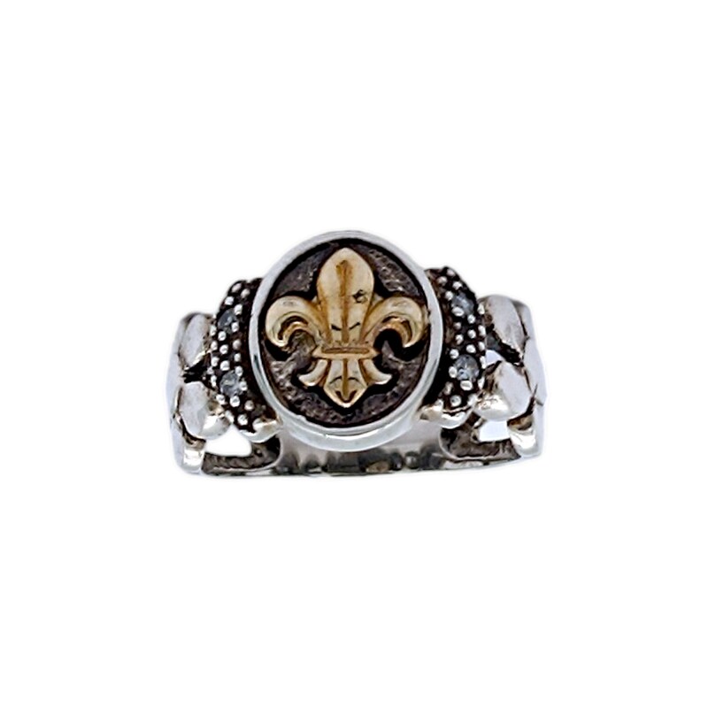 Anillo Flor de Lis-Plata y Oro-Piedra Zirconia-AN5355 conpiedra