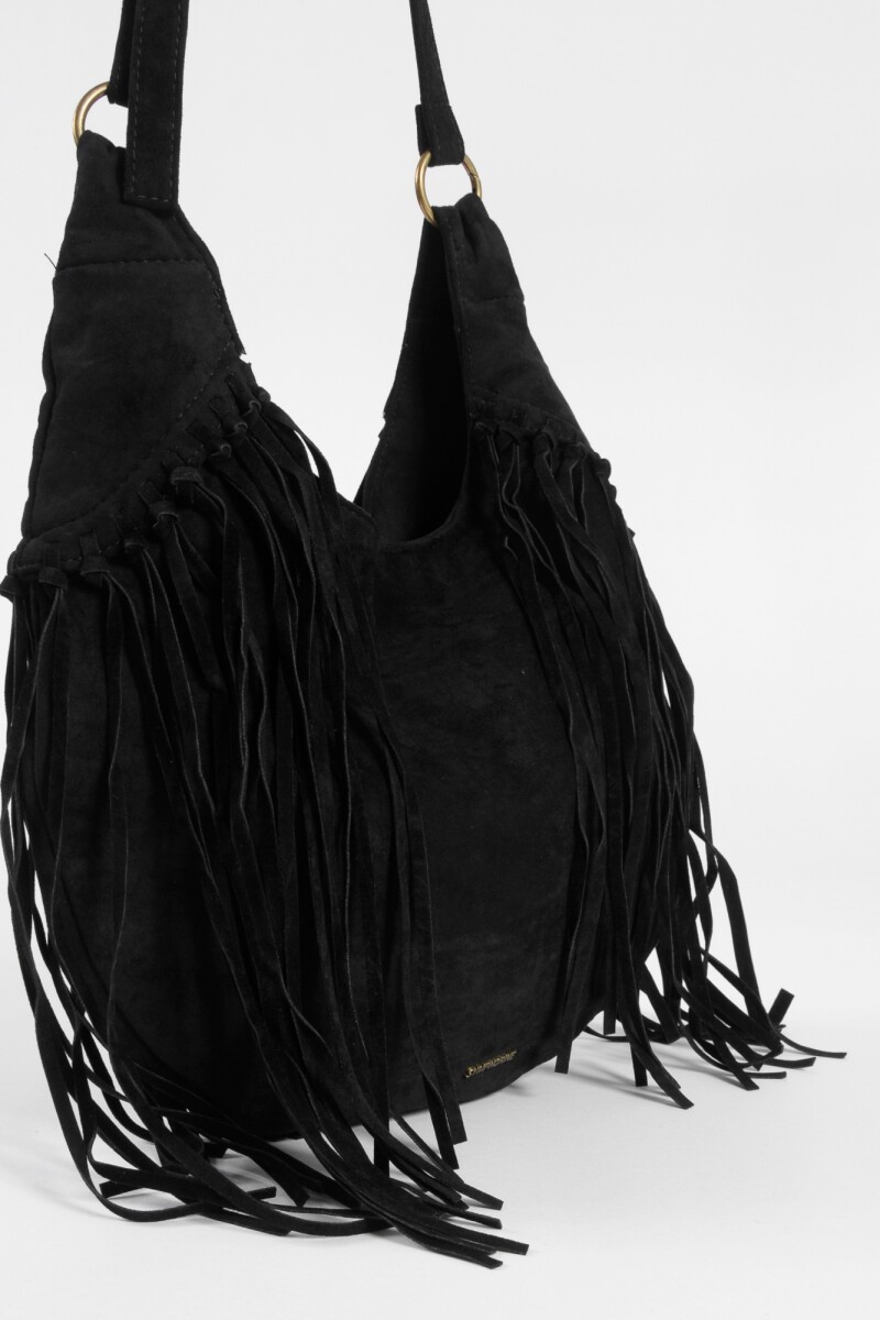 Cartera bandolera suede con flecos negro