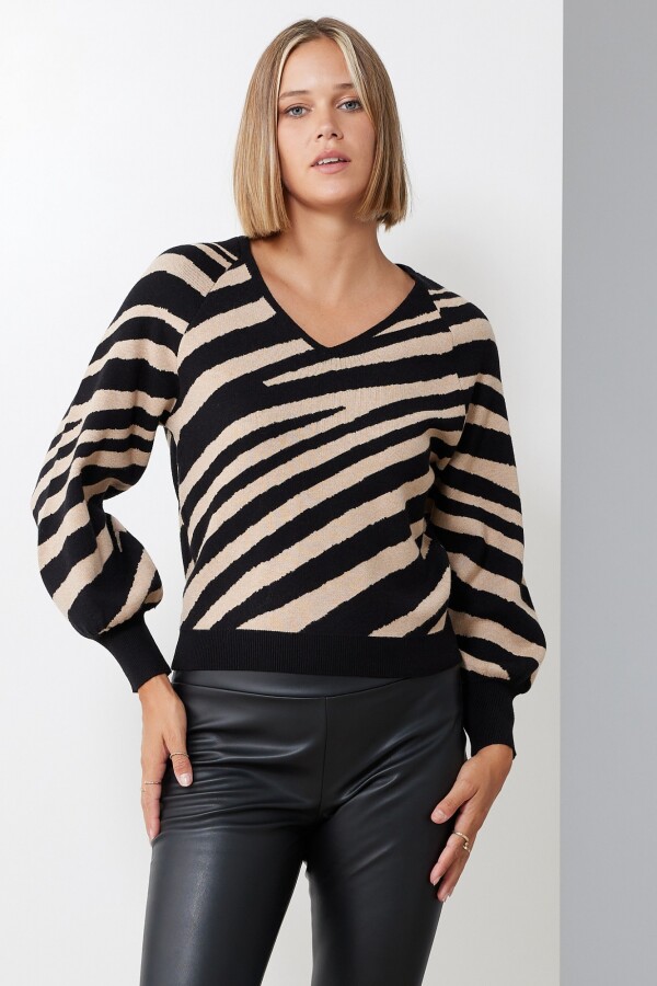 Buzo Zebra Print NEGRO/BEIGE