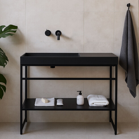 MOBILIARIO BAÑO BACHA CUARZO MUEBLE ACERO INOX NEGRO MATE GAMAS DE NEGRO