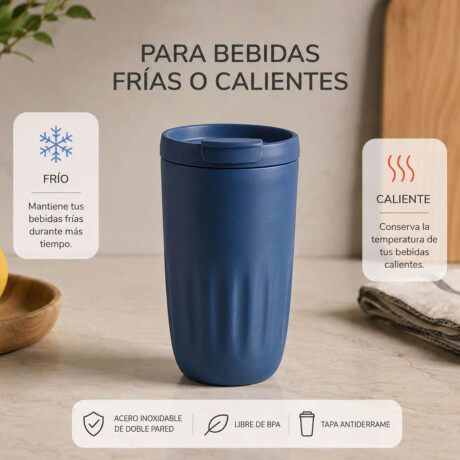 Vaso térmico acanalado con tapa 450ml Azul
