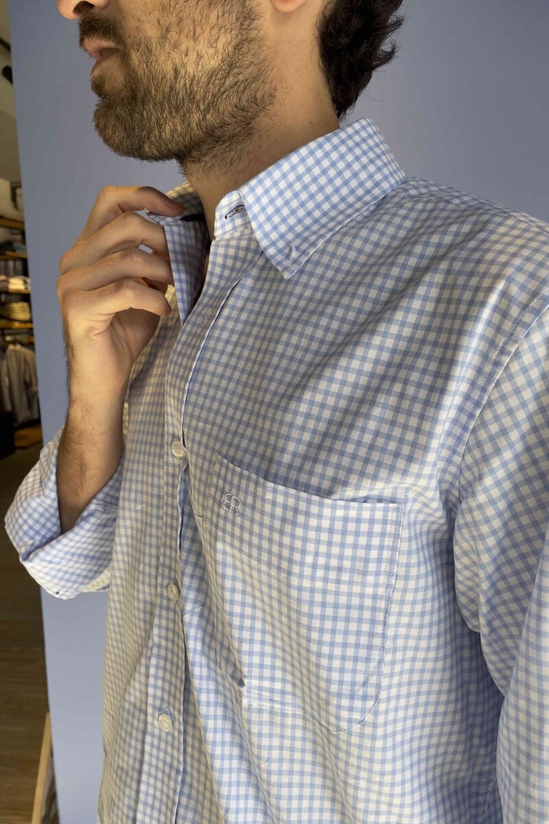 Camisa Escocesa Celeste Blanco