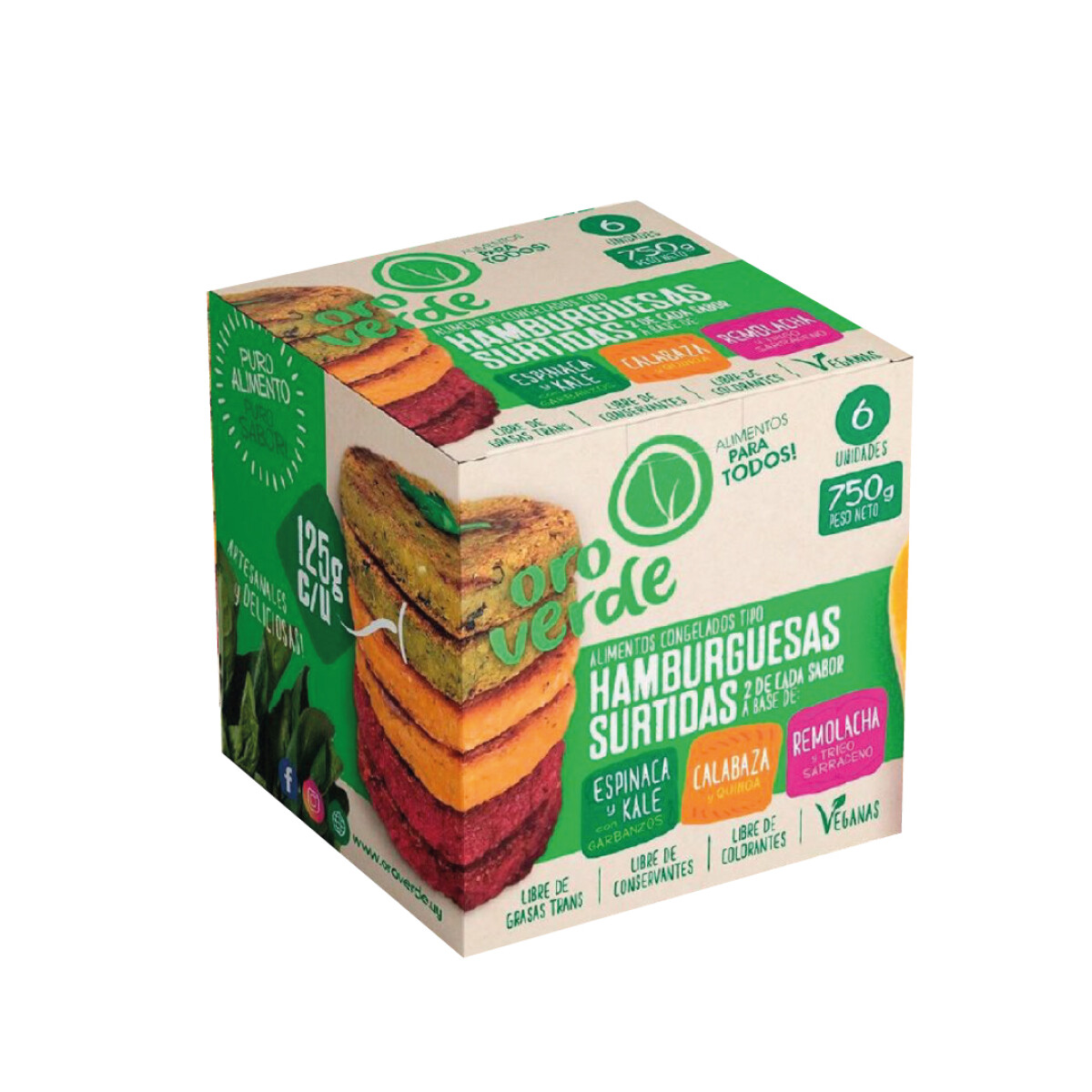 Pack De Hamburguesas Surtidas de Espinaca y Kale, Calabaza y Remolacha Oro Verde 6 Unidades 