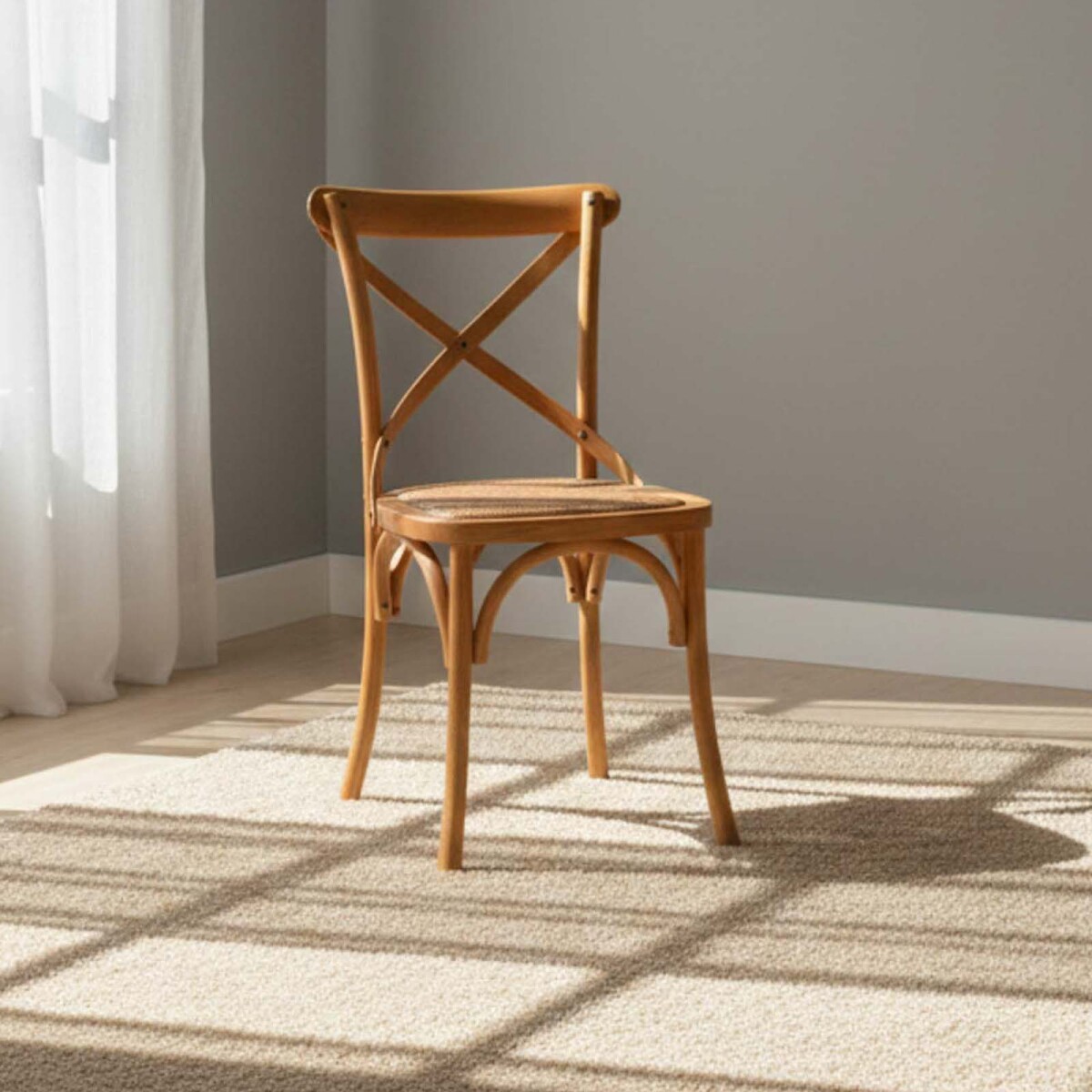 SILLA DE COMEDOR - MADERA NATURAL-BEIGE CRUCETA 