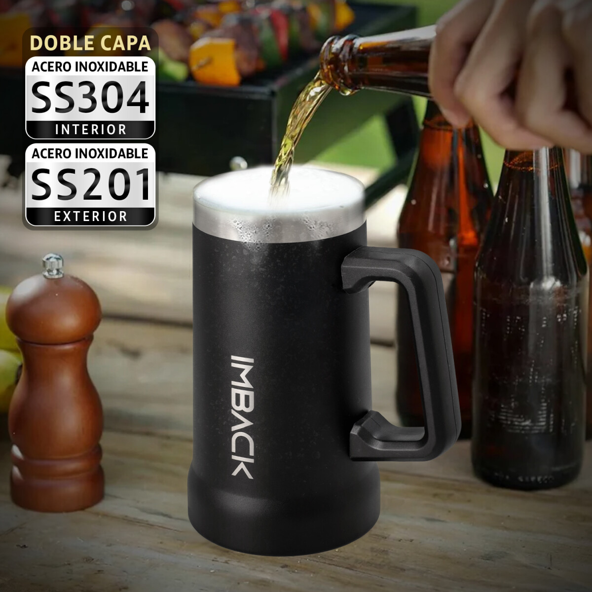 Vaso Térmico Jarra de Cerveza de 750 ml Color Negro 