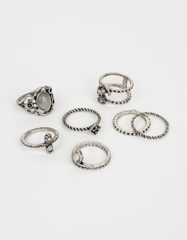 Sets Anillos Antique Silver Set De Anillos Metálicos - Plateado Antique Silver