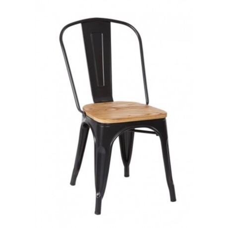 Silla Tolix Negra C/asiento de Madera 001