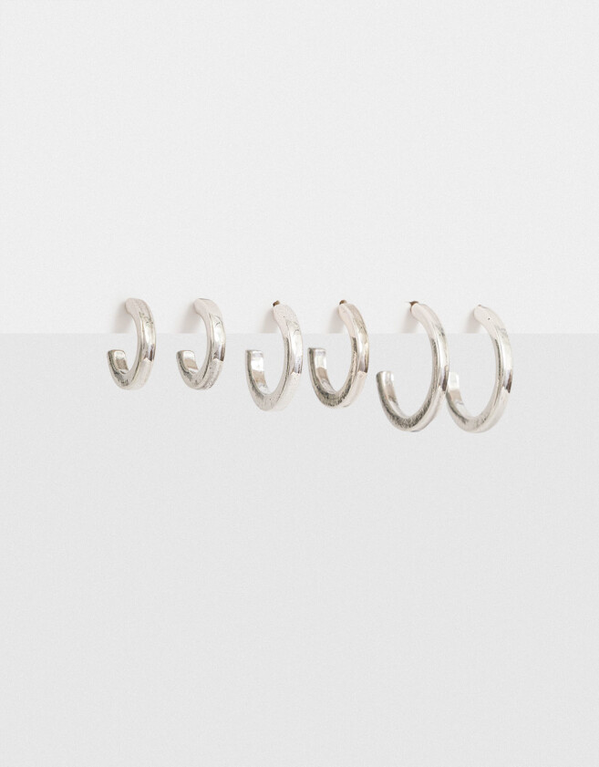 Aros Argollas Set Bañada en Plata Set De Argollas Bañadas En Plata - Plateado