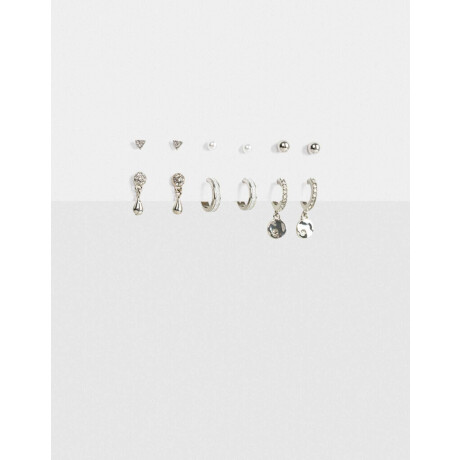 Set De Aros Con Strass Dorado Plateado