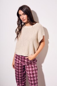 Chaleco Lurex Beige Melange