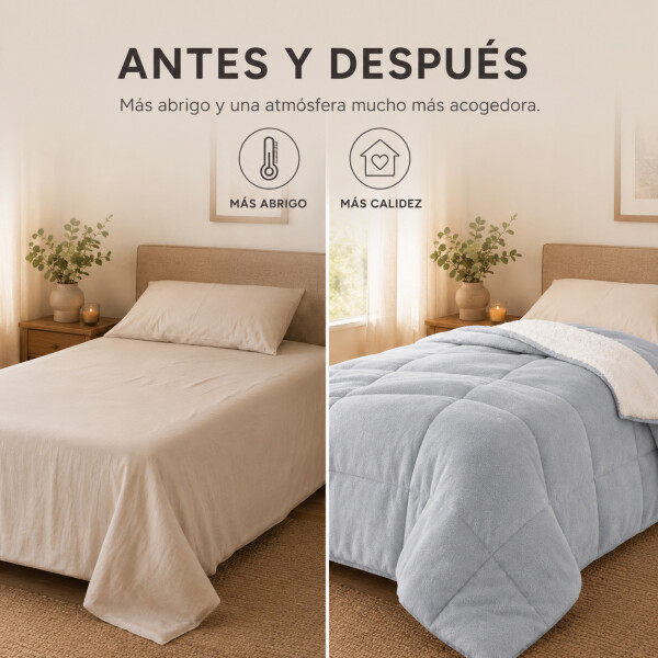 Frazada Manta Polar Con Corderito Acolchado 1 Plazas 200x150 Gris Claro