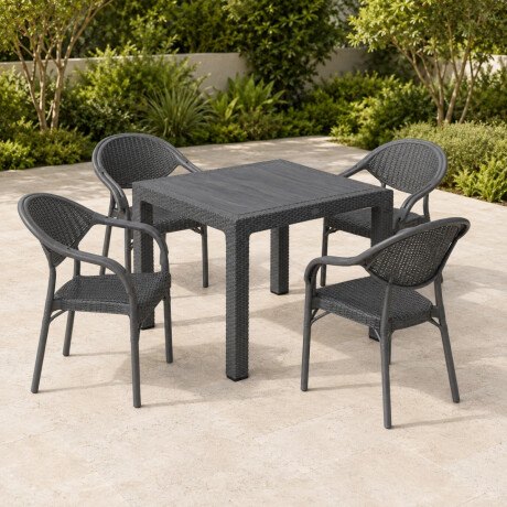 Mesa ratán 90x90+ 4 sillas sin apoya brazos GRIS