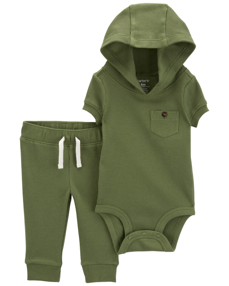 Set dos piezas de algodón térmico, pantalón y body con capucha 