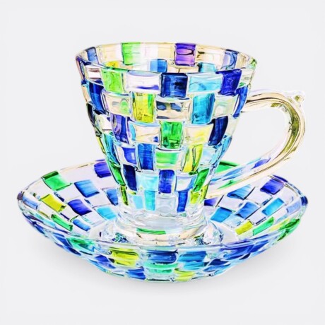Set Taza Y Plato Tipo Vitral Colorido Modelo 2