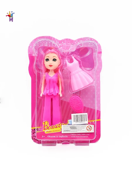 MUÑECA PEINE Y VESTIDO 16cm FUCSIA