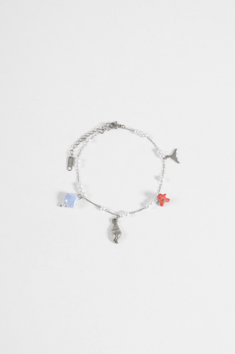Tobillera cadena dijes de mar acero - plateado 