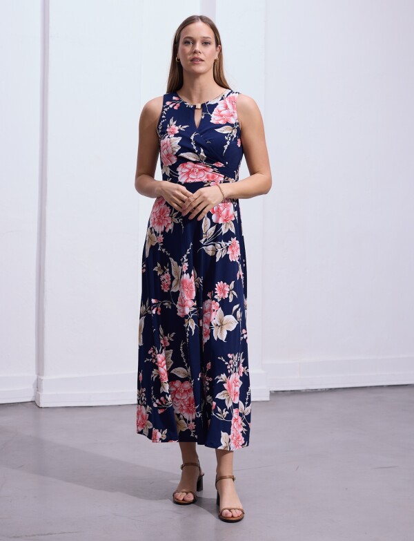Vestido Maxi Keyhole Metal AZUL/MULTI