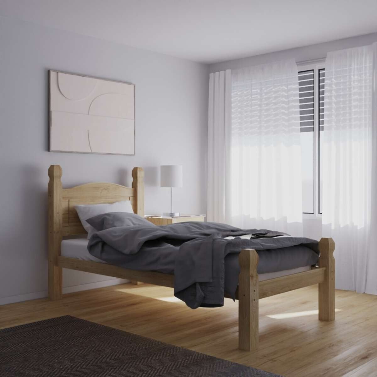 Cama 1 Plaza Madera Maciza Linea Mexicana - Natural 