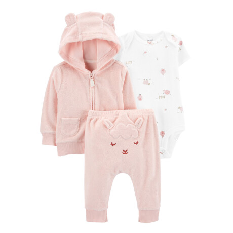 Set Carters 3P Pantalón Saco de Punto de Felpa y Capucha ROSA