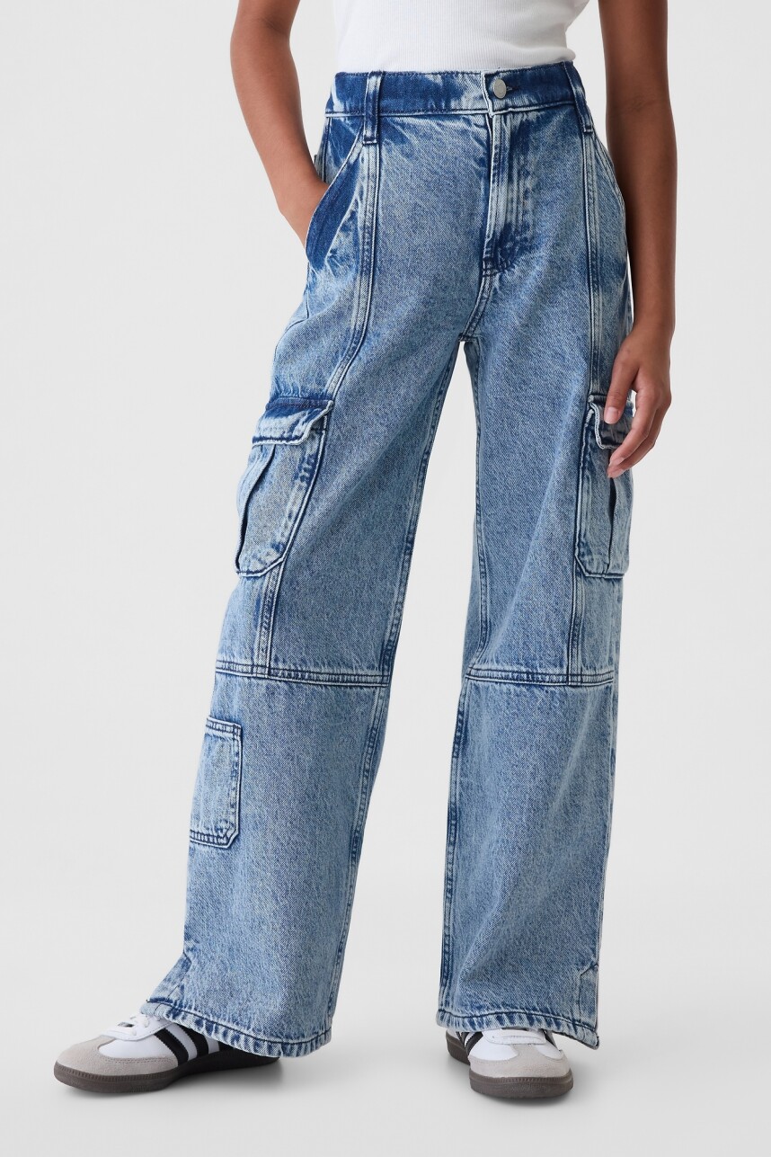 Jean Low Stride Cargo Niña Acid Indigo Wash