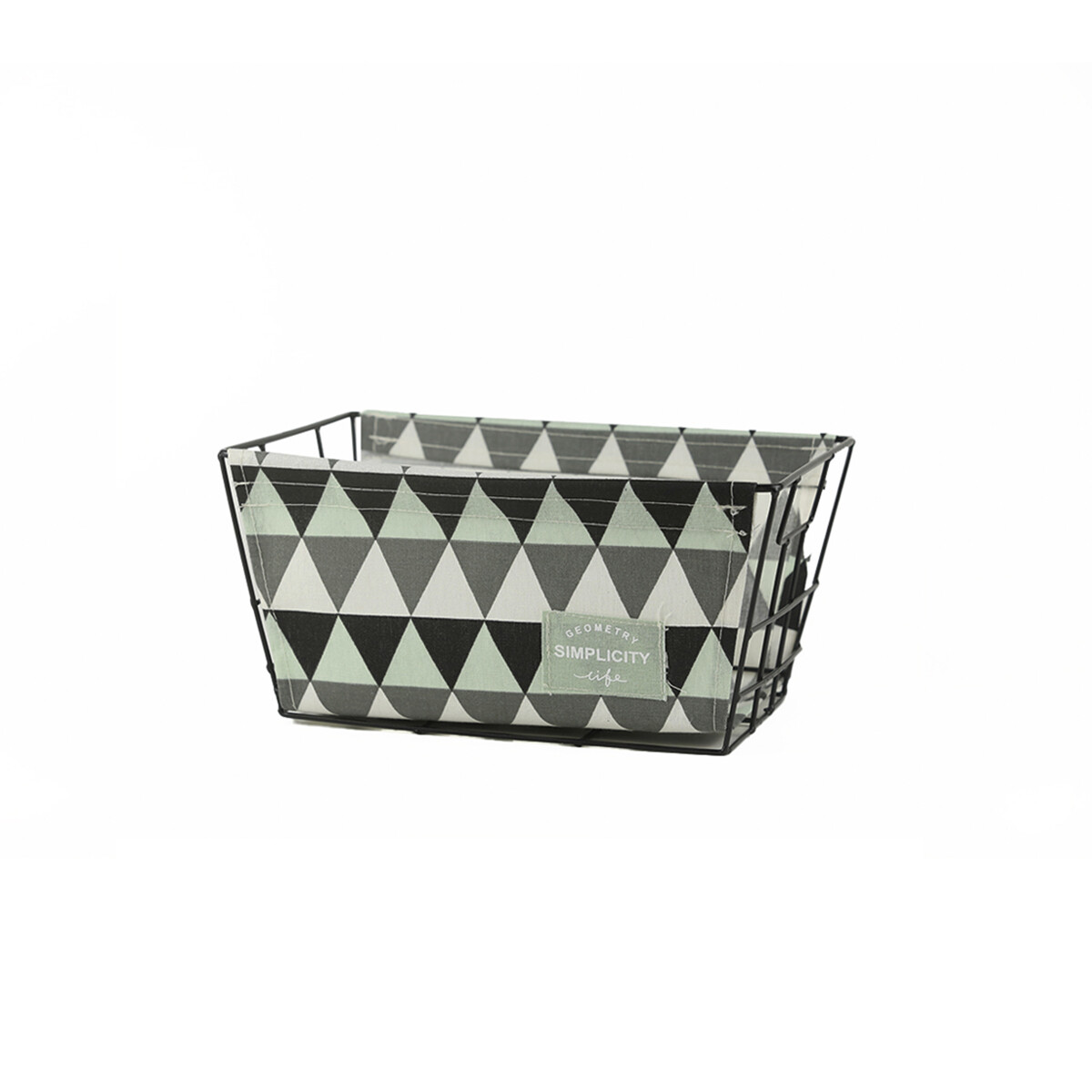 Canasto Cesto Organizador Metal y Tela Estampada 30x23cm - Verde 