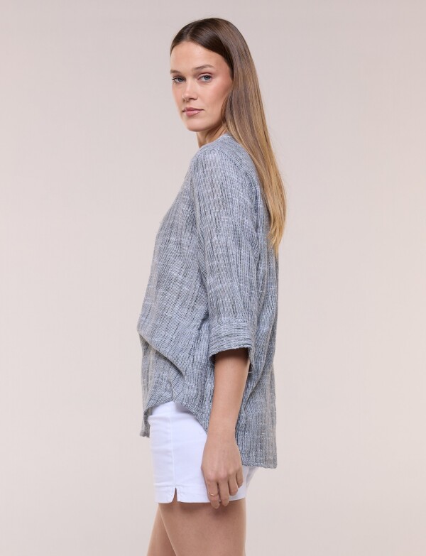 Blusa Con Textura Manga 3/4 NEGRO