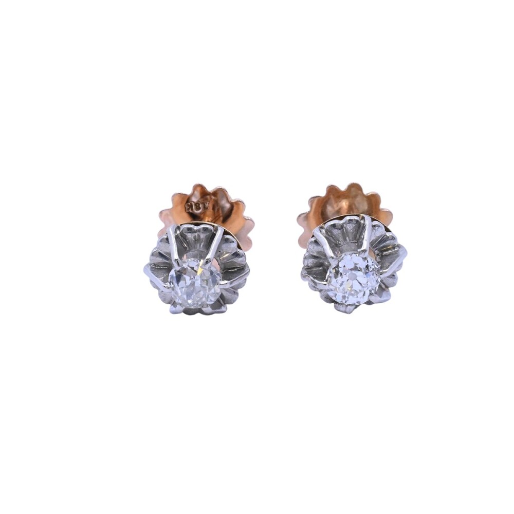 Caravanas oro 18k antiguas en 2 tonos con brillantes. Caravanas oro 18k antiguas en 2 tonos con brillantes.