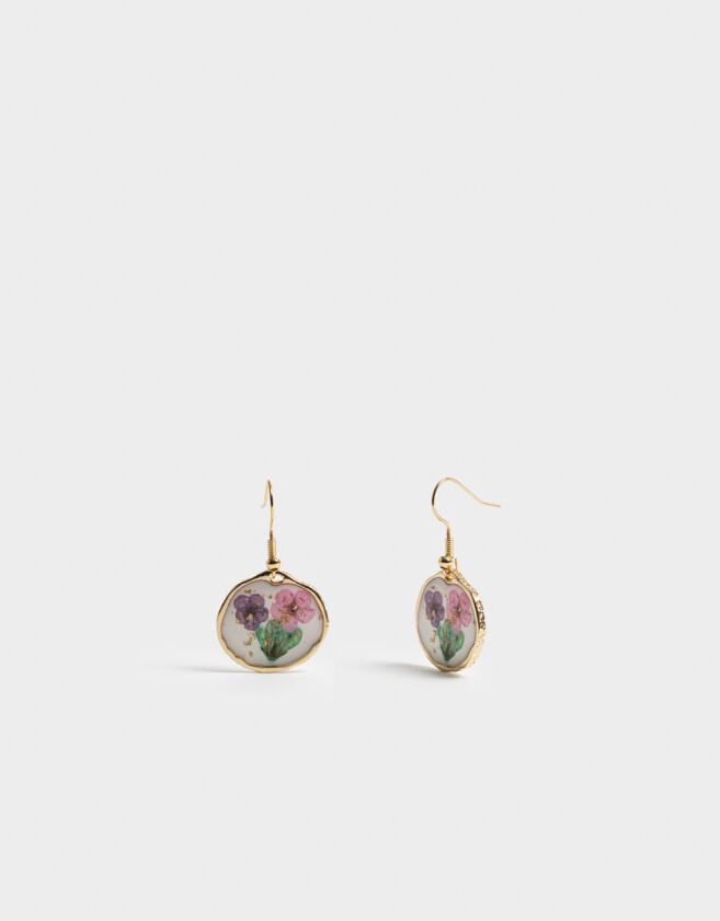 Aros Colgantes Cortos Flores atrapadas Aros - Dorado