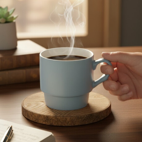 Taza Cerámica Pastel con Base Ancha – 350ml Celeste