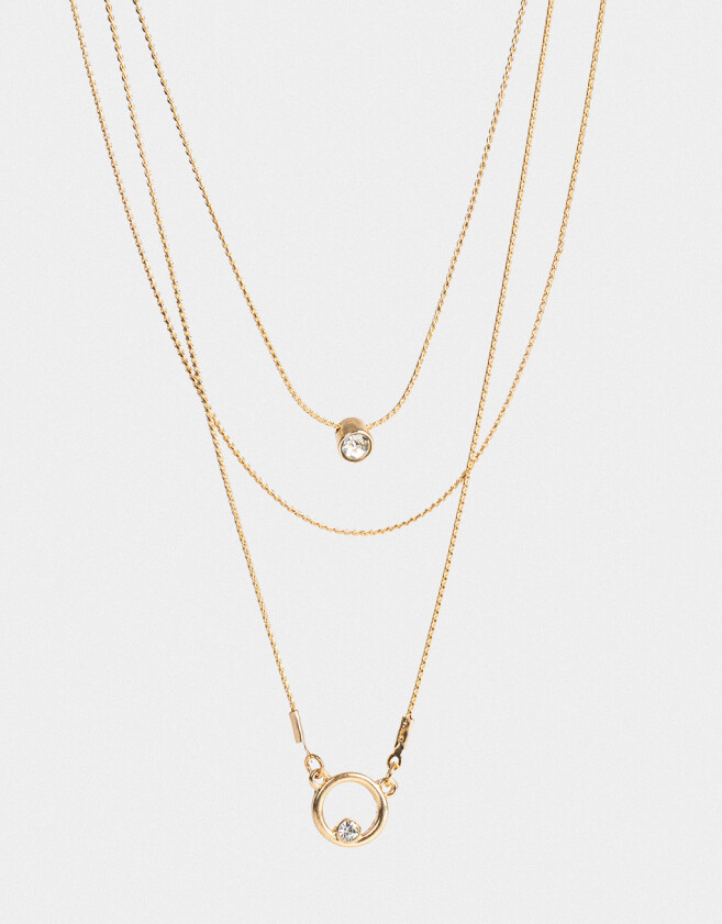 Collares Cortos Con strass Collar Corto Multicadena Strass - Dorado