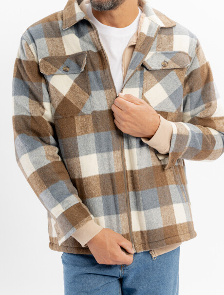 Sobrecamisa cuadros de sherpa beige