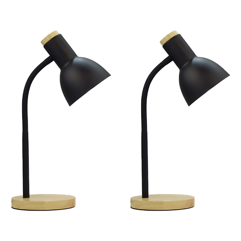 2 X Lampara De Escritorio Portatil Nordica Madera Vintage Negro