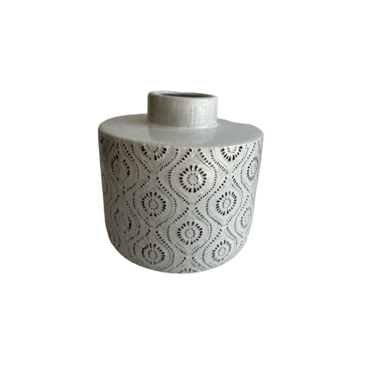 FLORERO ÉTNICO CERÁMICA 17X17X15.5CM BLANCO 