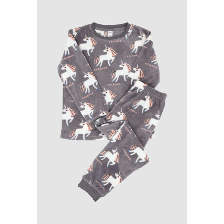 Pijama infantil polar unicornios Gris melange
