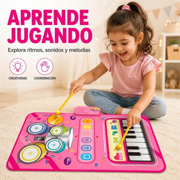 Alfombra Musical Infantil 2 en 1 Piano y Batería 80 x 55 cm Rosa