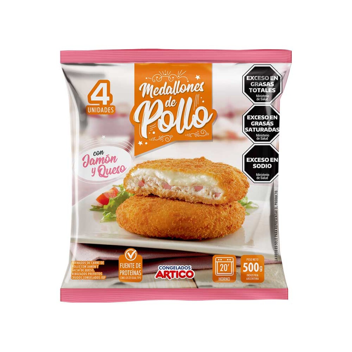 MEDALLONES POLLO CON JAMON Y QUESO 500G 