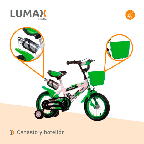 Bicicleta Rodado 12 Con Canasto Y Caramañola Niño Niña Verde