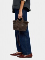 Bolso Tote De Nylon Borde Efecto Pelo marron