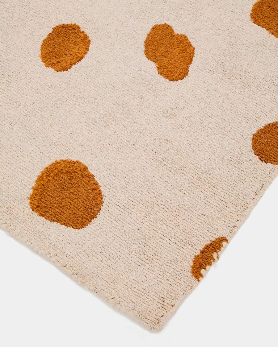 Alfombra Tandani de algodón beige con diseño de guepardo naranja 90 x 150 cm Alfombra Tandani de algodón beige con diseño de guepardo naranja 90 x 150 cm