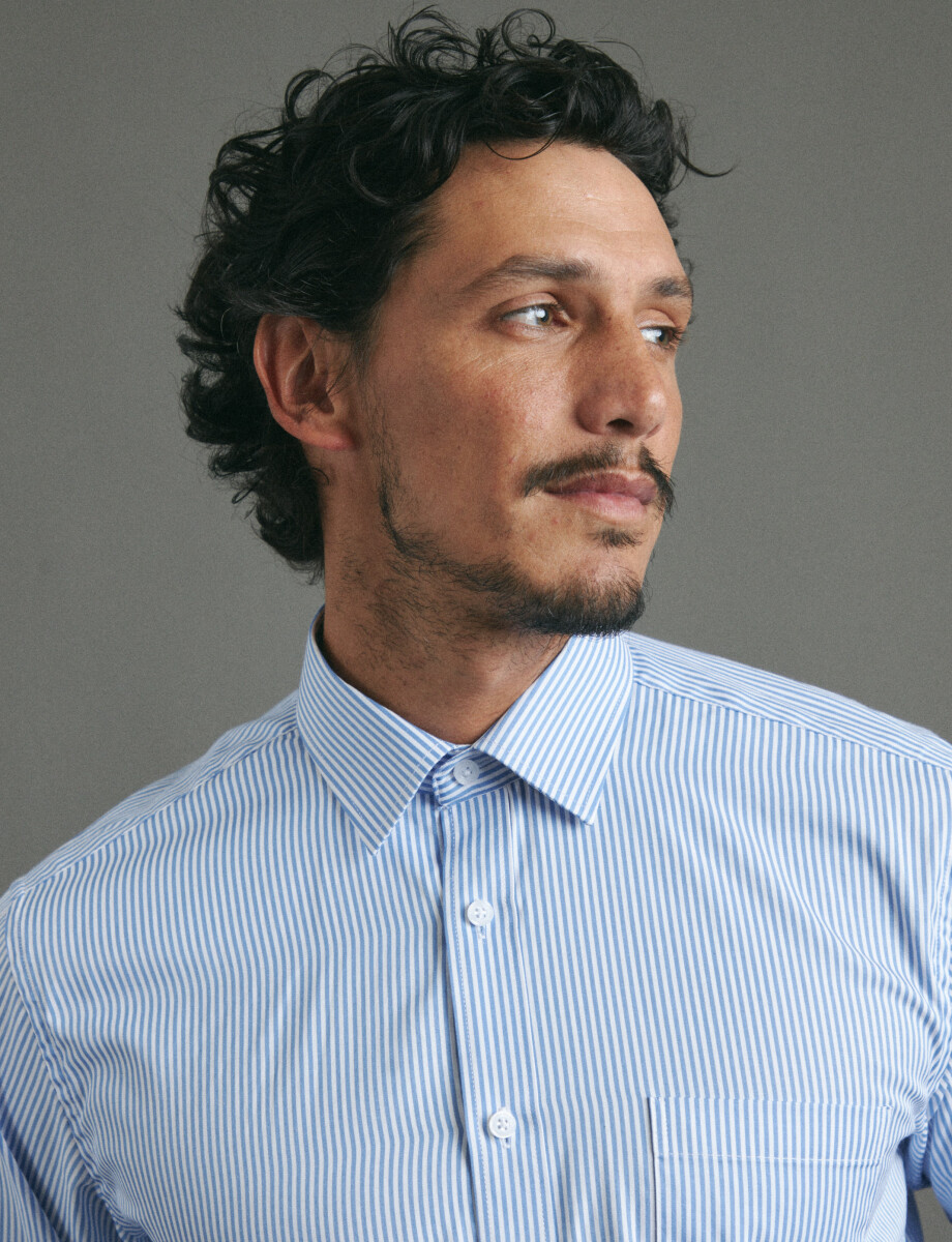 012687 CAMISA HARRINGTON LABEL Celeste/blanco