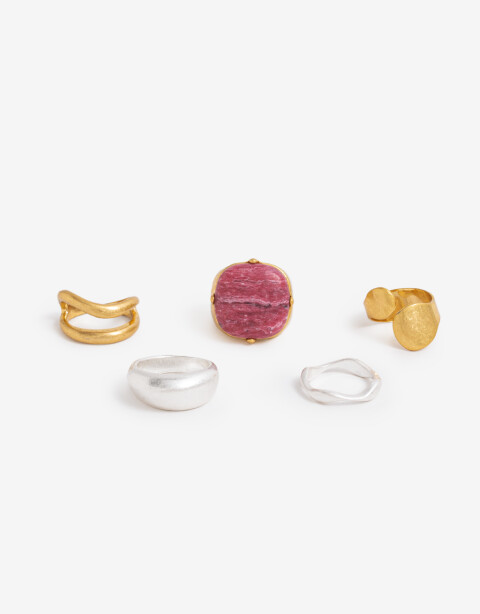 Sets Anillos Piedra Set Anillos Metal Y Piedra - Dorado Oro Cepillado Mate
