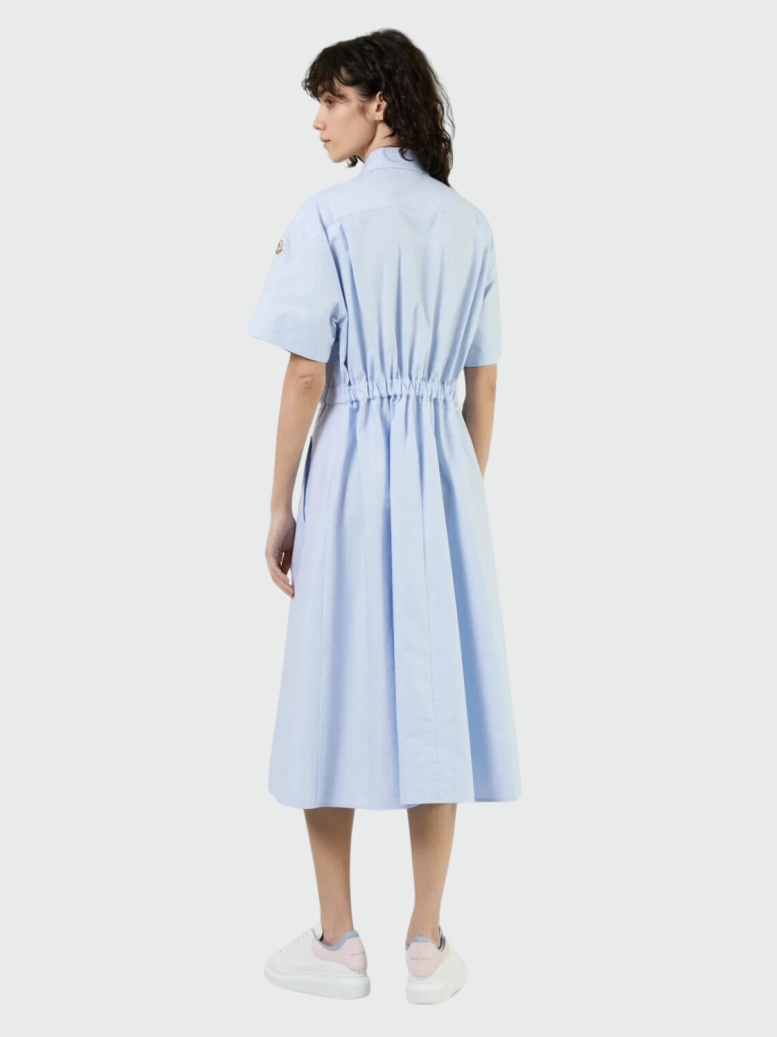 Moncler -Vestido camisero de algodón con bolsillos Celeste