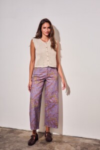 Chaleco Texturado Crochet Flores Beige Melange