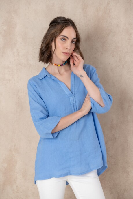 Blusa de lino Celeste